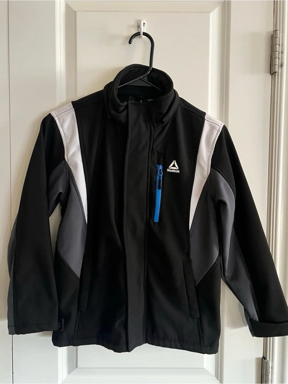 Reebok Boys Black, Gray & White Performance Jacket with Blue Zip